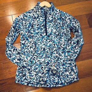 T Talbots 1/2 Zip Blue Floral Jacket Women’s SZ S UPF 50+